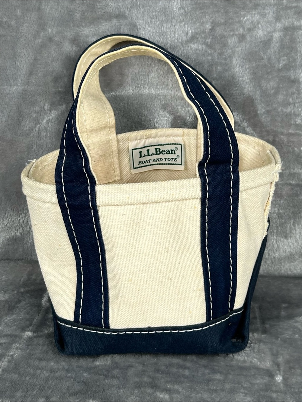 LL Bean Boat & Tote Mini Navy Striped Canvas Bag Retro ~7-7.5” Wide 70s/80s ?